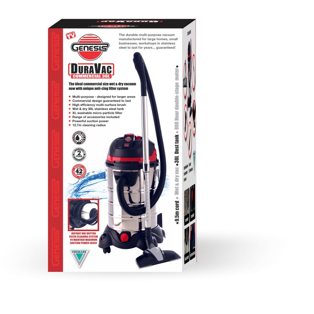 Genesis Duravac Commercial 30L | Wet & Dry Vacuum Cleaner - Verimark Genesis Duravac Commercial 30L | Wet & Dry Vacuum Cleaner - Verimark