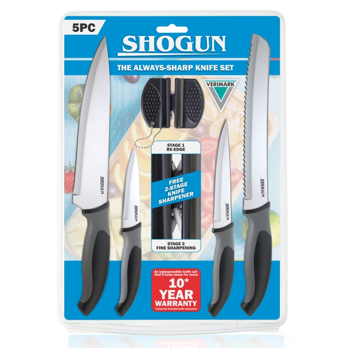 Shogun 5pc kitchen knife and sharpener set | Kitchen Knives with